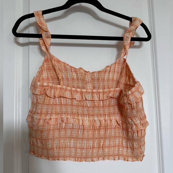 American Eagle Outfitters Peach-Orange Plaid Smocked Ruffle Camisole - Picture 5 of 5
